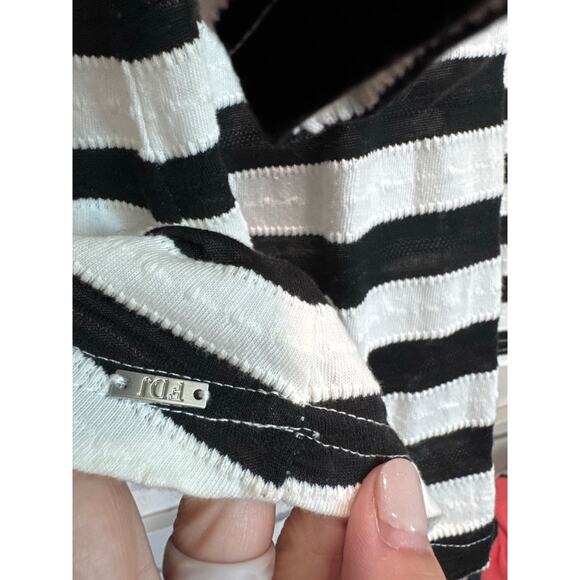 FDJ Women's 3/4 Sleeve Striped Blouse Tie Up  Black White Size Large - Picture 5 of 9